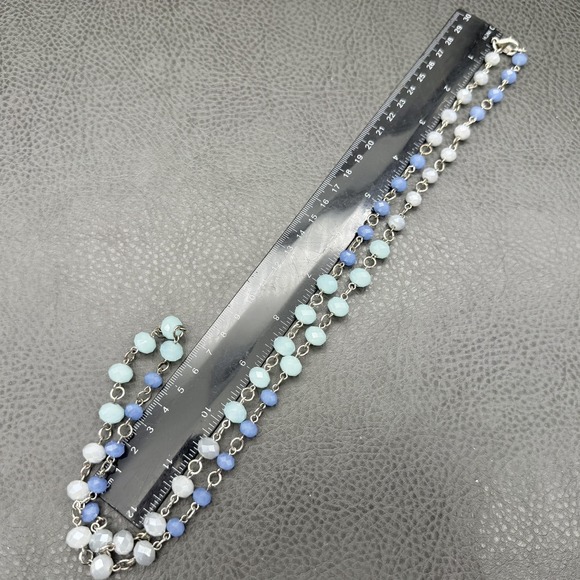 Premier Designs Necklace Faceted Beads Multi Tone Blue Silver Tone 30 Inch - Picture 11 of 11